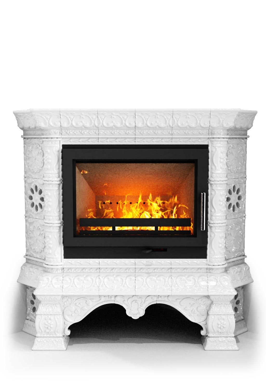 Изразцовый камин Кострома угловой Белый (комплект изразцов). Кострома