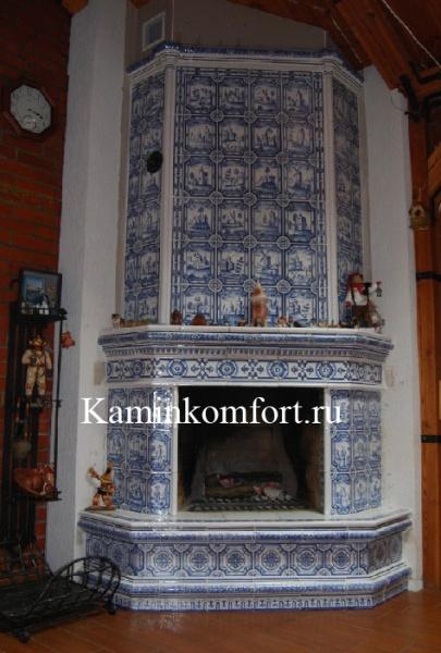 Камин угловой с изразцами. Индивидуальные изразцовые печи и камины