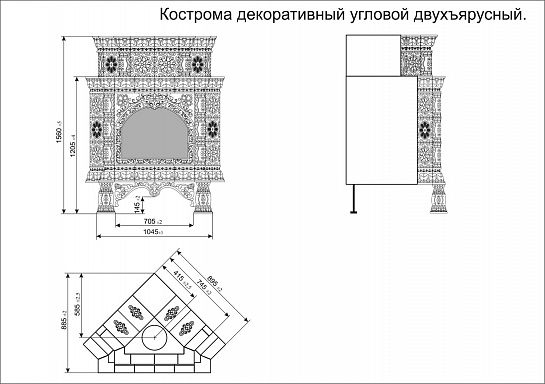 Электрический камин с изразцами Кострома угловой двухъярусный Октябрь (комплект изразцов)